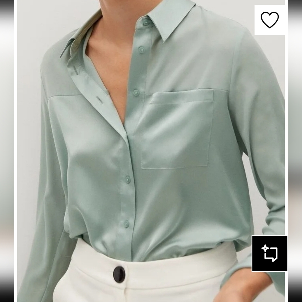 Mango Silky Mint Green Button-Up Shirt - Size Xs